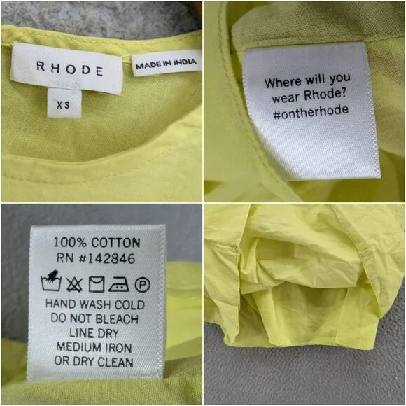 Rhode Pia Mini Sheath Dress Neon Yellow 1/2 Sleeve Ruched Asymmetric Skirt Sz XS - Picture 5 of 11